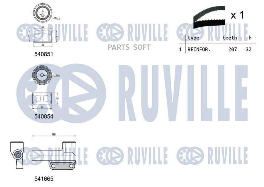 RUVILLE 550442 Комплект ГРМ HYUNDAI/KIA 2.5/2.7 1998 => (ролик 2шт)