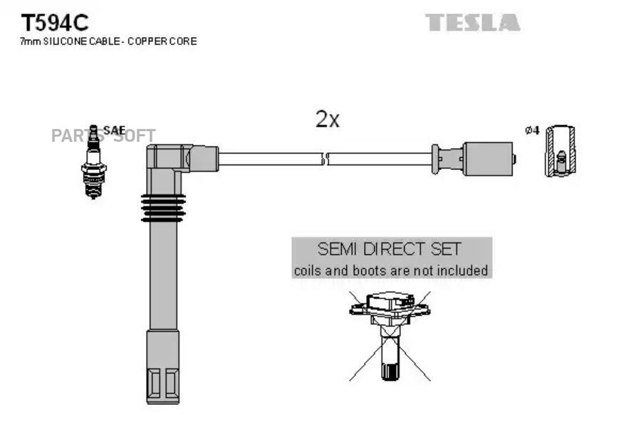 Комплект проводов зажигания Tesla T594C для Audi A4, A6, Cabriolet; VW Passat