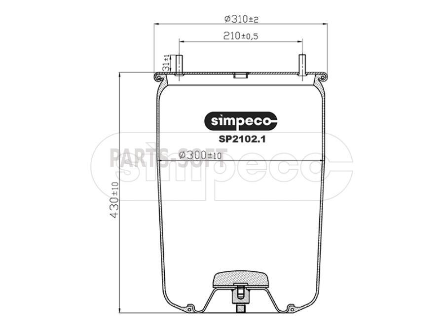 SIMPECO SP21021010 пневморессора (без стакана) БПВ О. Н.0542941010 (SP2102.1010)
