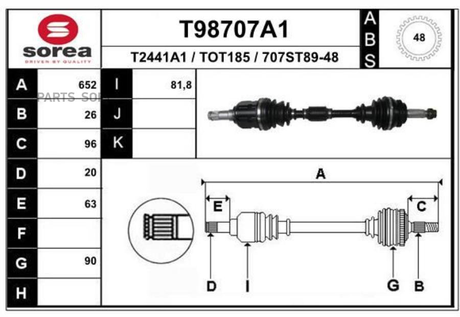 EAI GROUP T98707A1 T98707A1_привод передний левый! 652 мм АВS\ Toyota Avensis Break 1.8