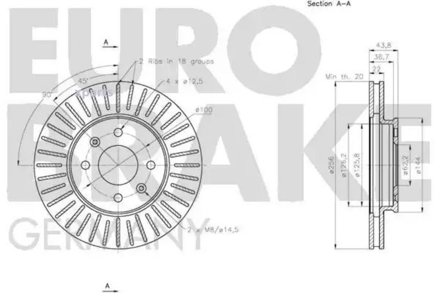 EUROBRAKE 5815203537 Диск тормозной передн. вент. [256x22mm] 5 отв. (MIN 2)