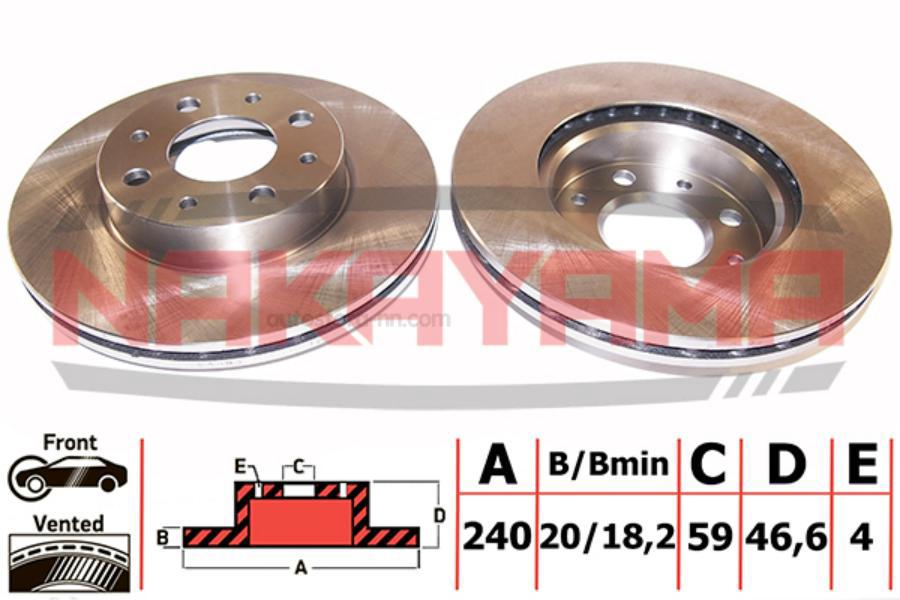NAKAYAMA Q4864 Торм. диск передний (вент.) FIAT PALIO 1.0-1.6, 1.7TD 96- (240x20x4)