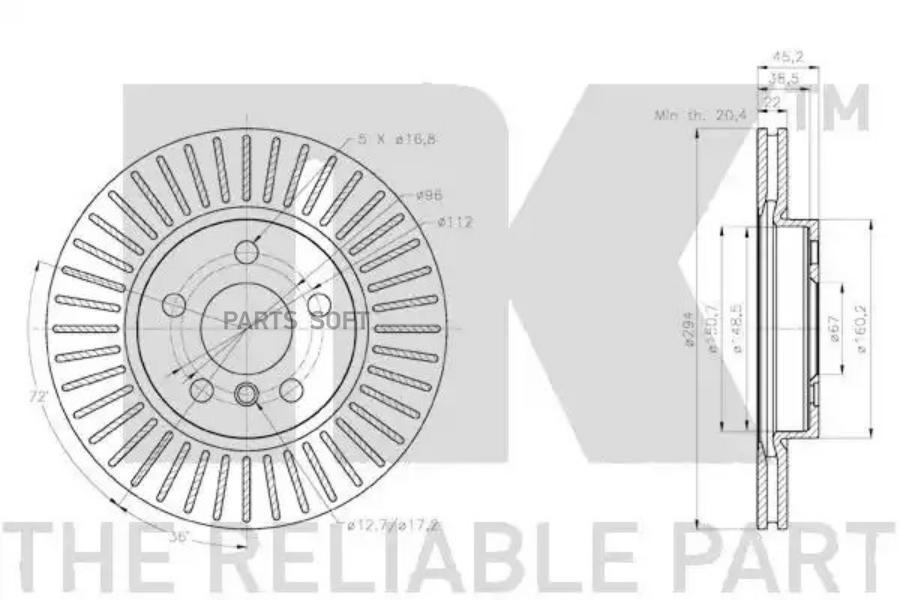 NK 2015116 Диск тормозной передний (294x22mm) / BMW 2, X1, X2 (F45,46,48,39), MINI Cooper, Clubman, Countryman (F54,55,56,57,60 13~