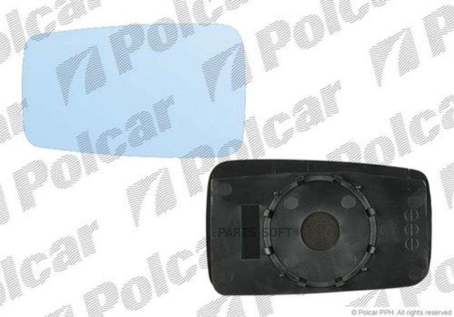 POLCAR 130754E Стекло зеркала плоское левое Audi 80 (B3). /синее/