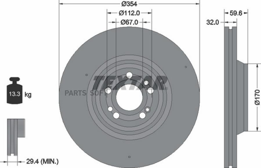 TEXTAR 92306005 _Диск тормозной высокоуглеродистый с покрытием PRO+ перед