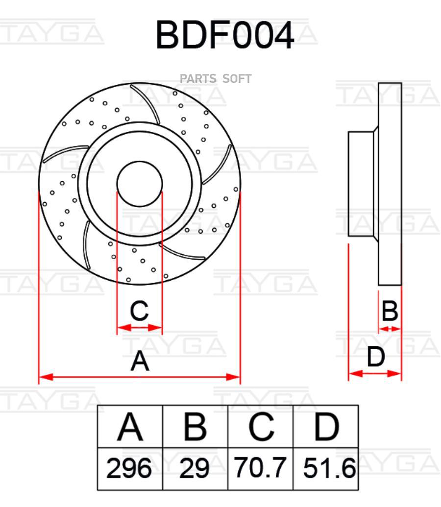 TAYGA BDF004 Диск тормозной CHEVROLET Captiva (07-) передний перфорированный комплект TAYGA