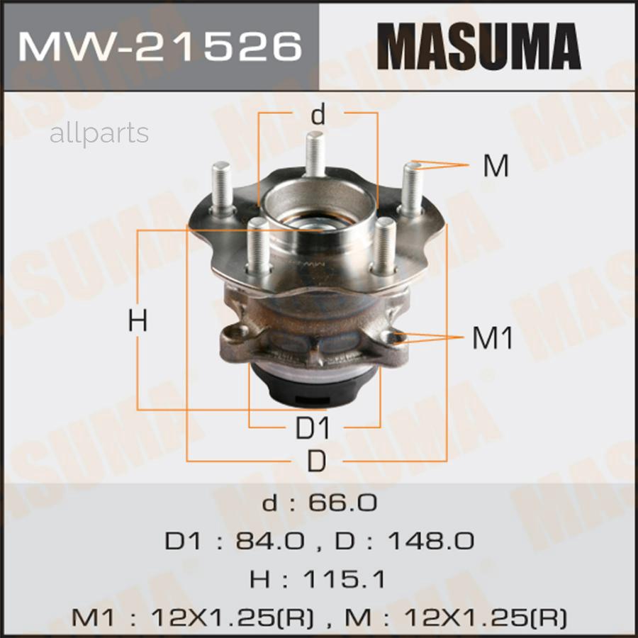 MASUMA MW-21526 MW-21526_к-кт подшипника ступицы задней! со ступицей\ Nissan Qashqai 1.6/2.0 07> FWD