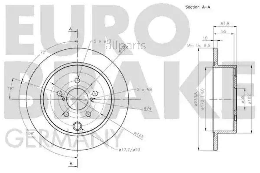 EUROBRAKE 5815204422 Диск тормозной задн. [274x10] 5 отв.